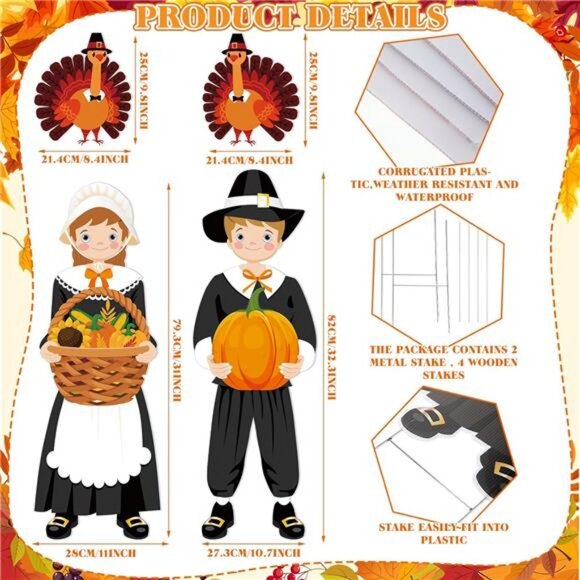 4 Pieces Fall Outdoor Decorations Yard Stake Thanksgiving Pumpkins - Picture 3 of 7